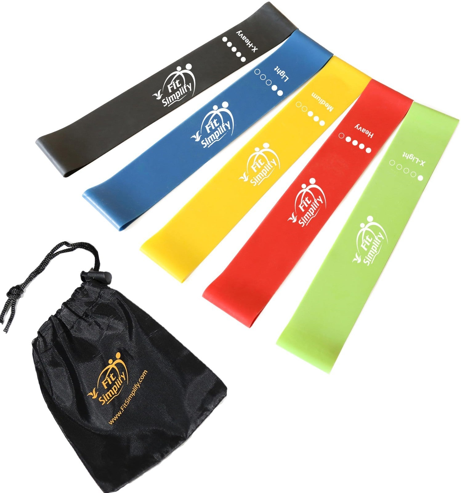 Resistance Loop Exercise Bands Set of 5 with Instruction Guide & Carry Bag   Fit1