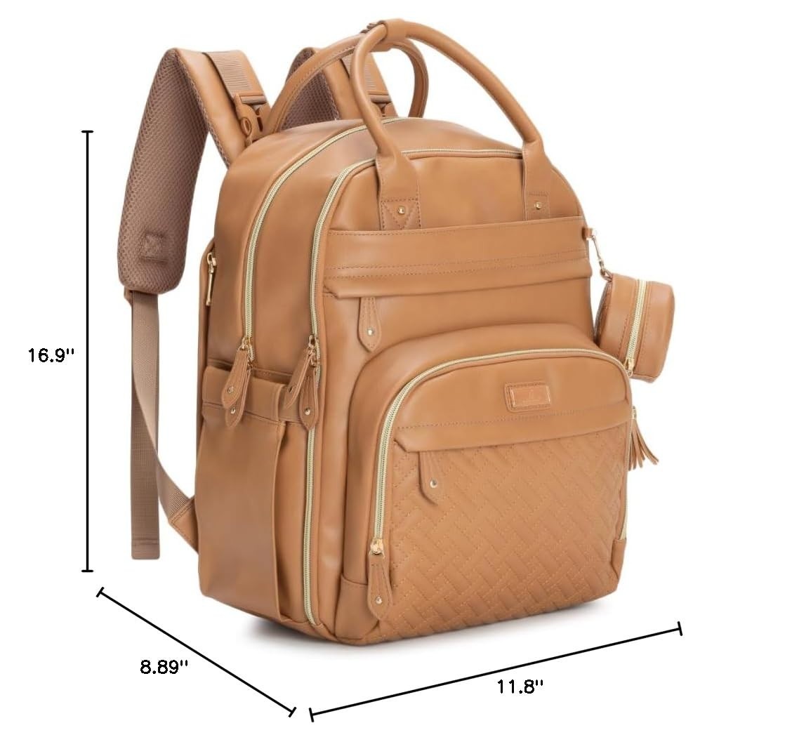 Multi Function Leather Diaper Bag Backpack   Water Resistant, Changing Pad, Stro2