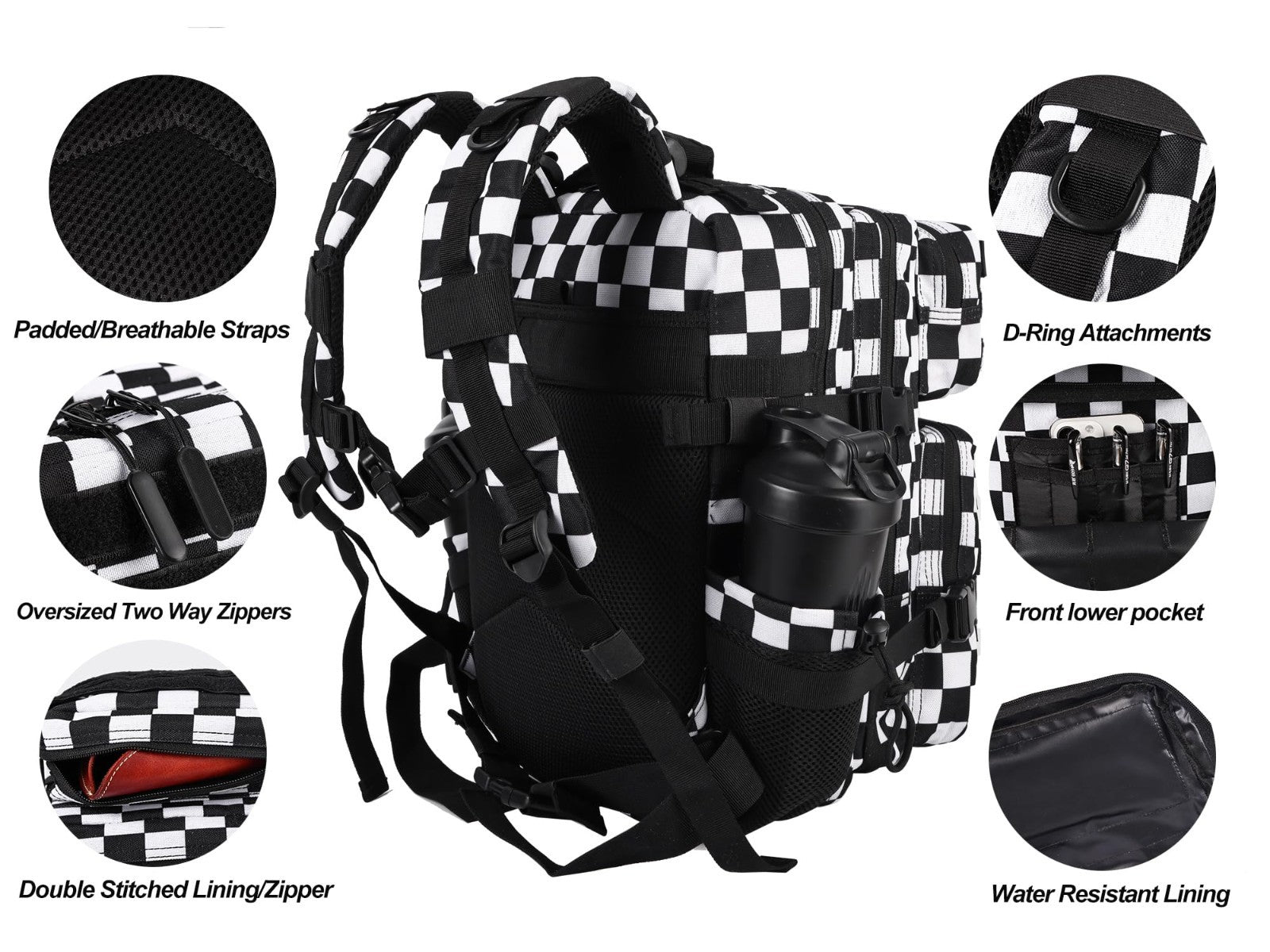 Tactical Military Backpack 25L/35L   Army Assault Pack, Small Rucksack, Bottle H3
