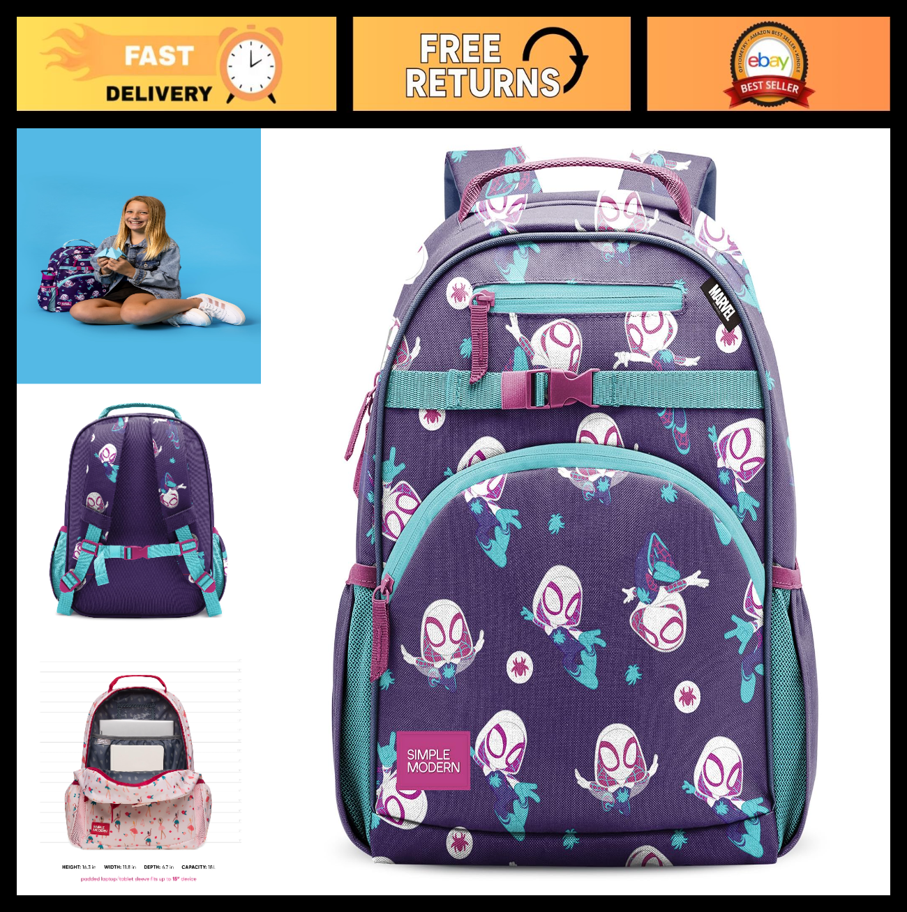 Kids Spidey Backpack for School   18L, Perfect for Boys & Girls, Durable & Styli0