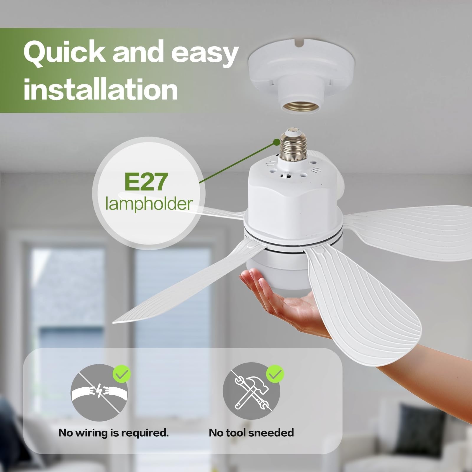 Portable Ceiling Fan Light with Remote, Dimmable 1000 Lumens, E26/E27 Socket, 163