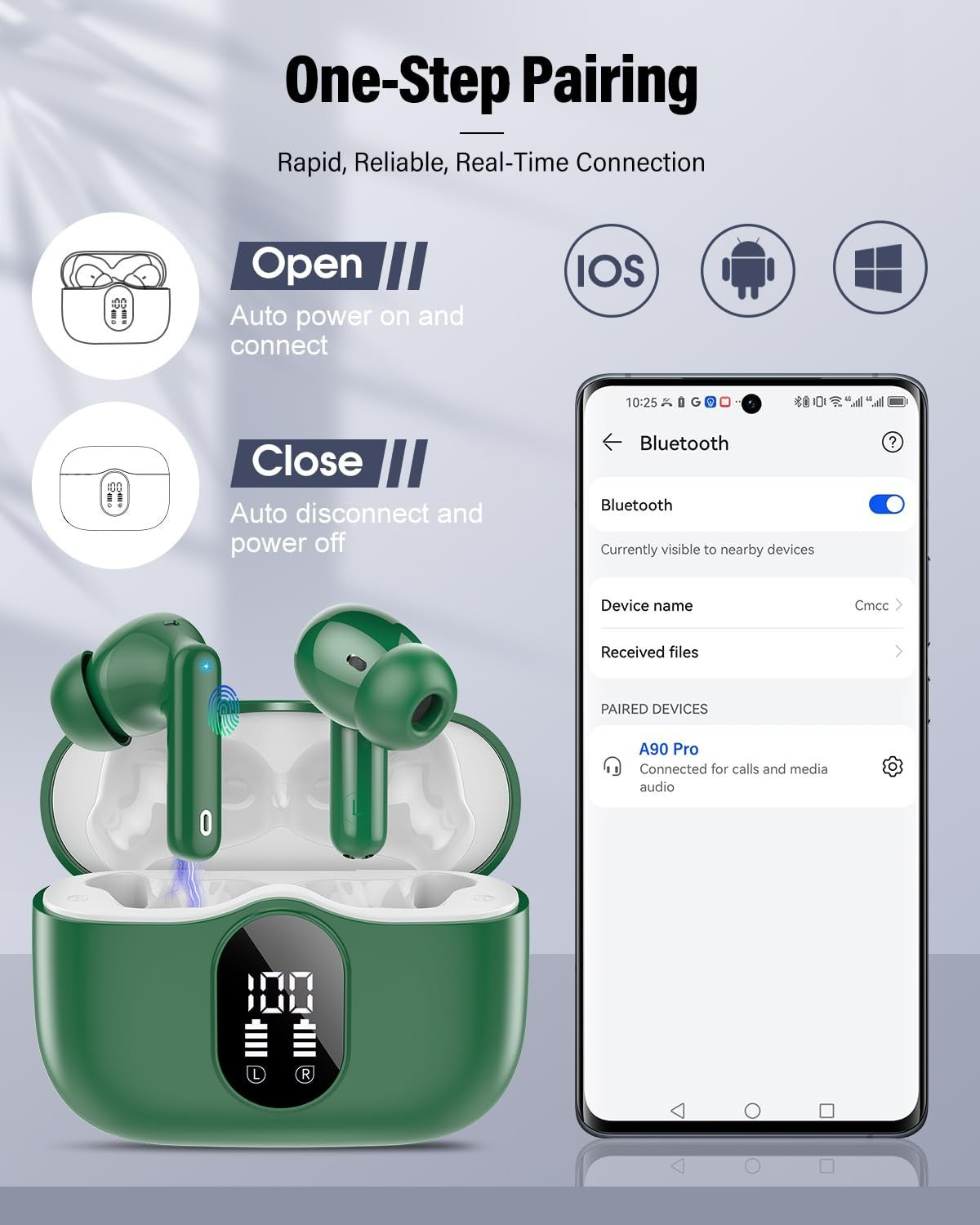 Wireless Earbuds Bluetooth 5.4, Noise Cancelling, IP7 Waterproof, 36H Playtime,4
