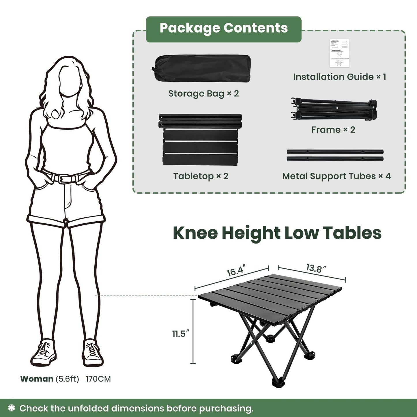 2 Pack Ultralight Foldable Camping Tables - Portable Beach & Picnic Tables with2