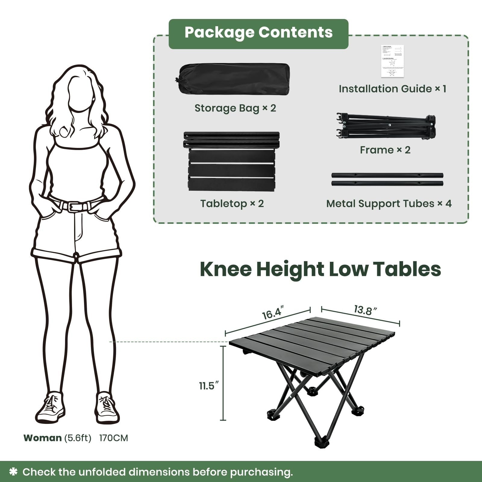 2 Pack Ultralight Foldable Camping Tables - Portable Beach & Picnic Tables with2