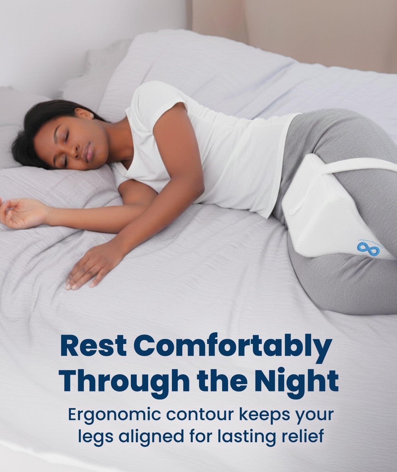 Memory Foam Knee Pillow for Side Sleepers   Sciatica Pain Relief, Adjustable Str8
