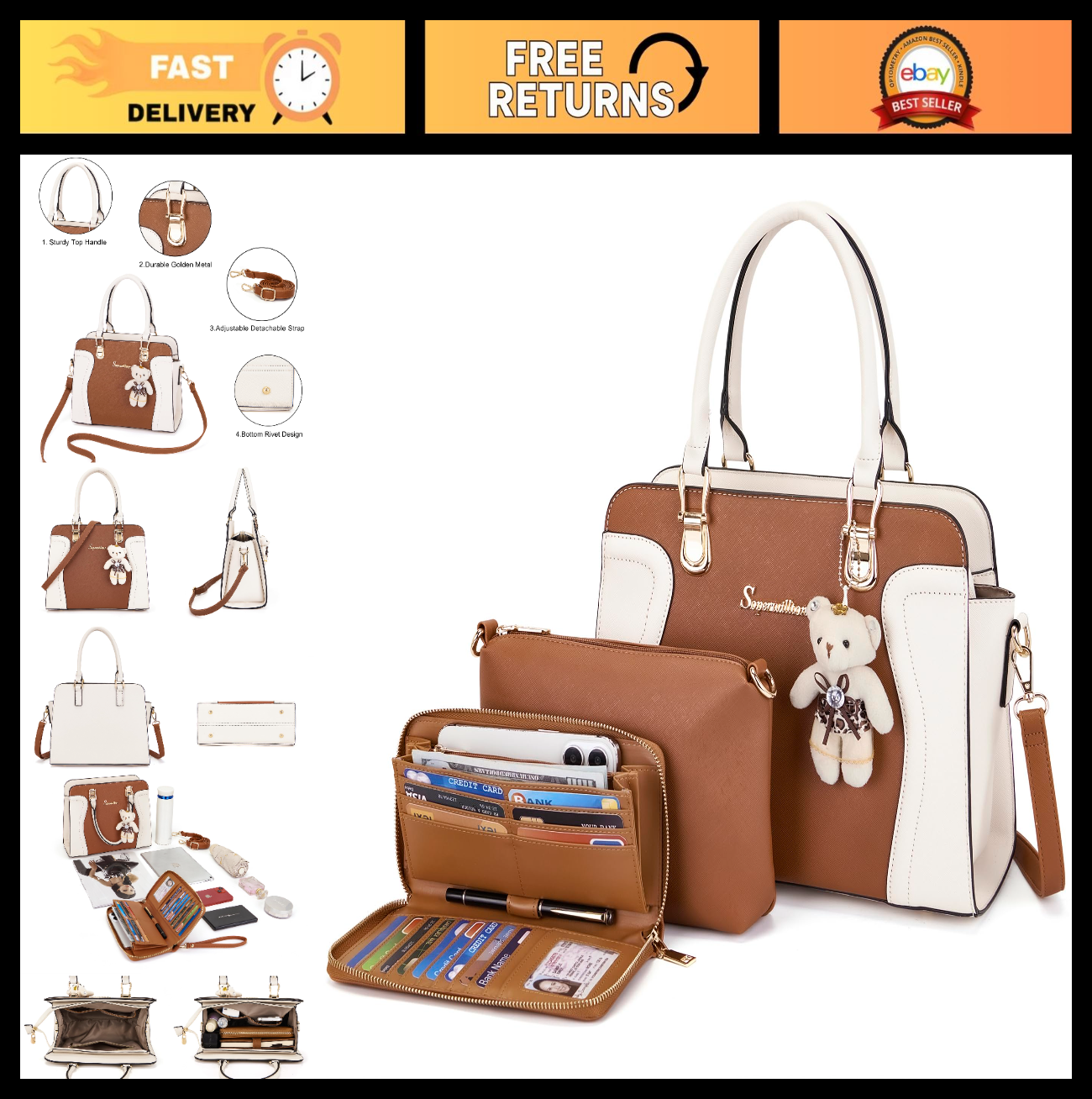 Stylish 3-Piece Women's Handbag Set - Shoulder Bag, Satchel & Wallet - Fashion P0