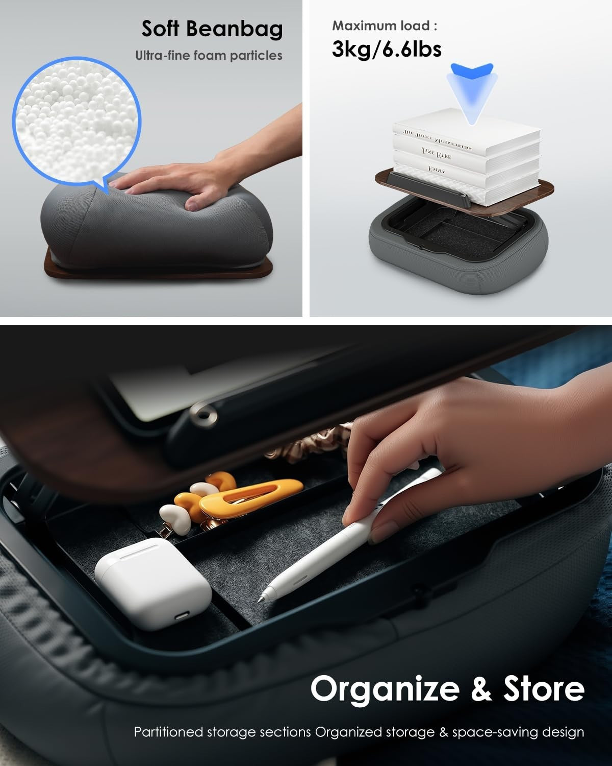 Adjustable Lap Pillow Stand with Storage, Multi-Angle Book Holder for Reading in3