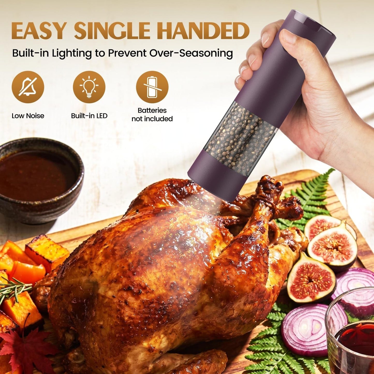 Automatic Electric Salt and Pepper Grinder Set   Adjustable Coarseness, LED, Lar3