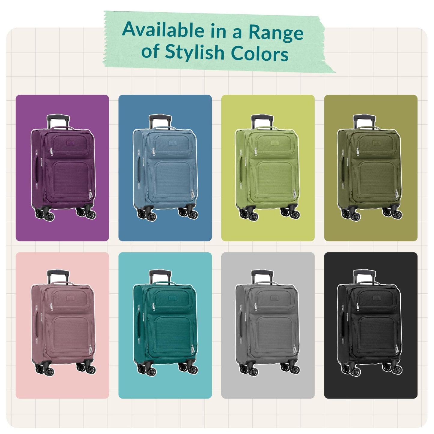 Lightweight Softside Rolling Carry-on Suitcase, 4-Wheel Travel Luggage Set - Mau6