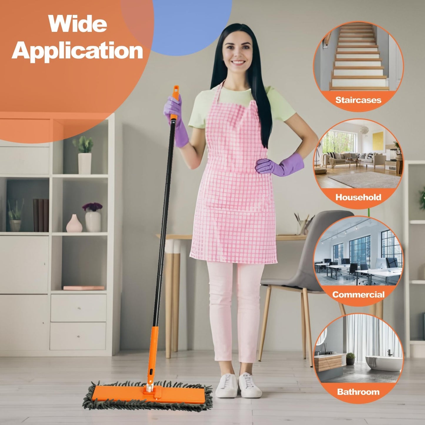 Dust Mop for Hardwood Floors - 90° Foldable Panel, 4 Pads, Wet/Dry Cleaning Tool6