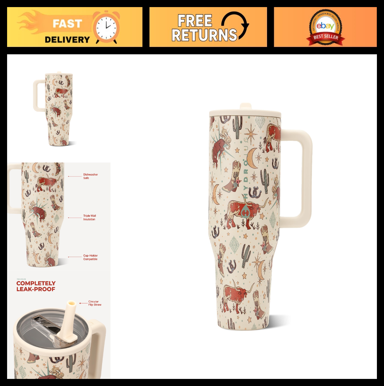 40oz Insulated Tumbler with Handle & Straw   Travel Mug for Hot & Cold Beverages0