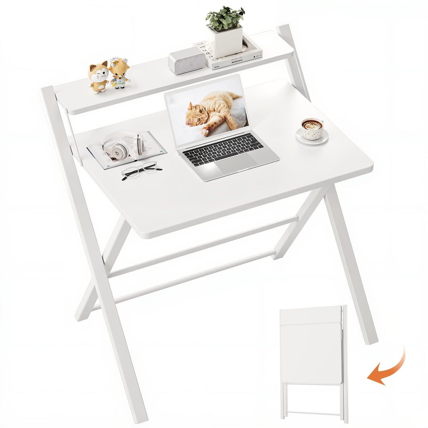 Compact Folding Desk with Shelf - Space-Saving Portable Laptop Table for Home Of1