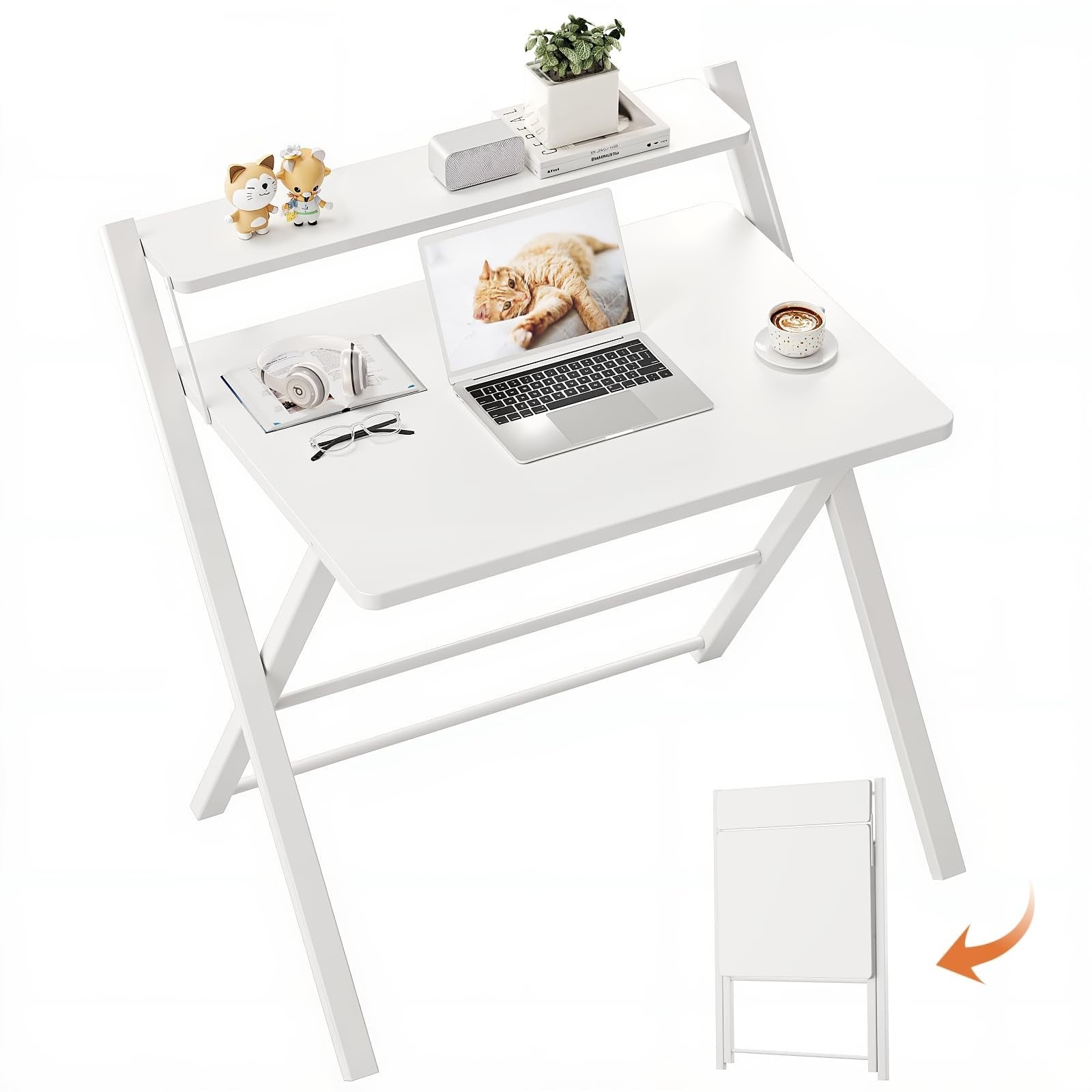 Compact Folding Desk with Shelf - Space-Saving Portable Laptop Table for Home Of1