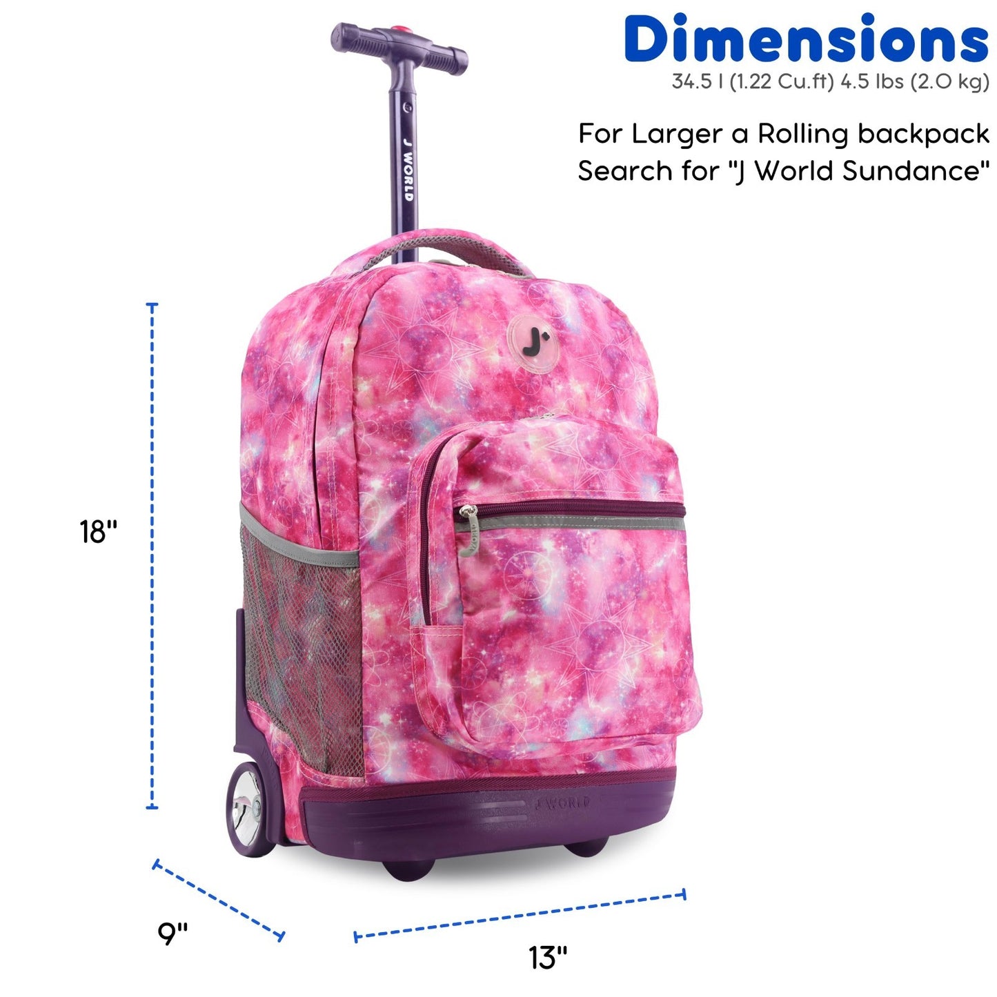 Kids Rolling Backpack with Wheels, 18" School Bookbag for Girls & Boys, Purple G6