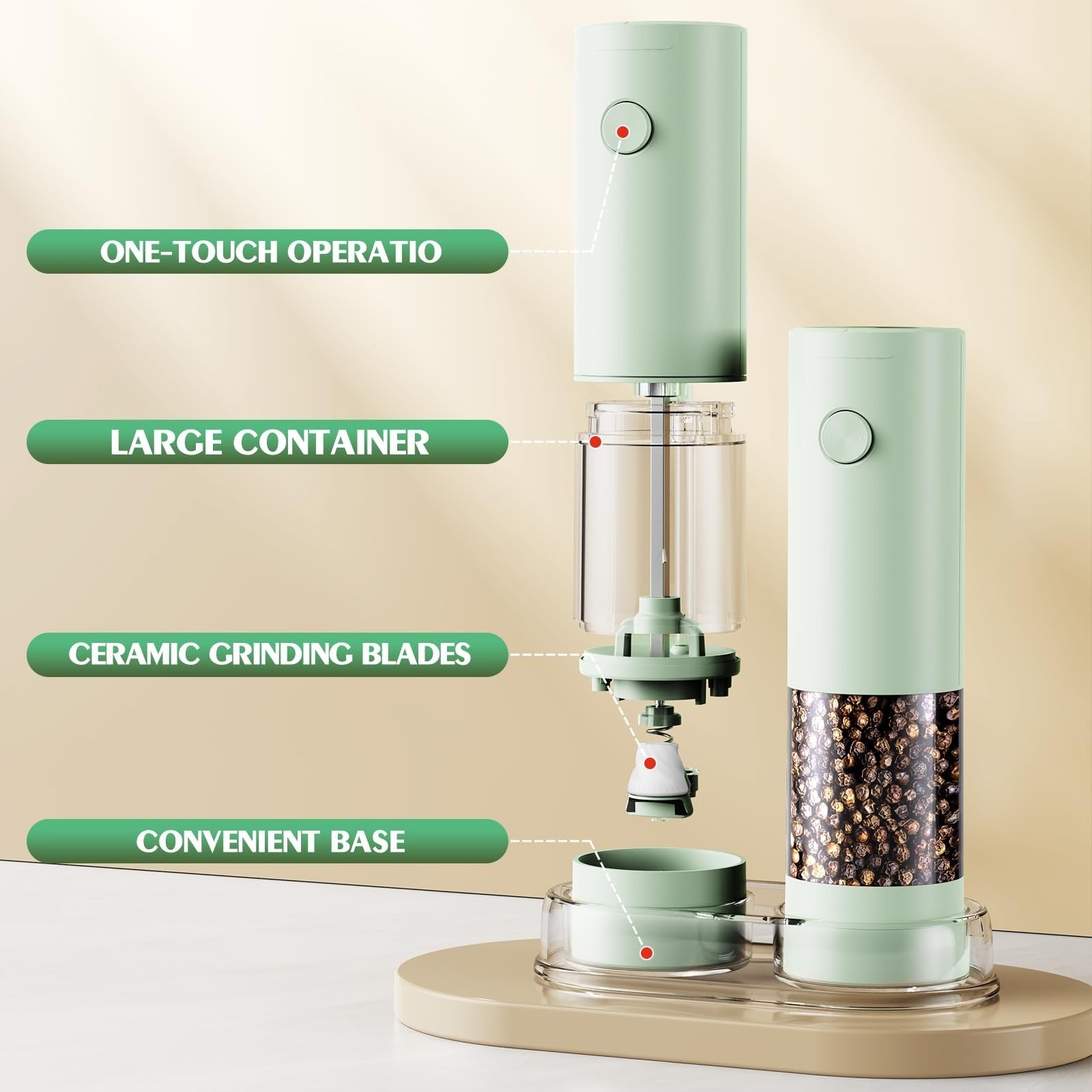 Automatic Electric Salt & Pepper Grinder Set   Adjustable Coarseness, LED, Large6