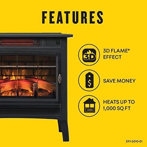 Freestanding Electric Fireplace Stove Heater with 3D Flame Effect, 1,000 Sq. Ft.8