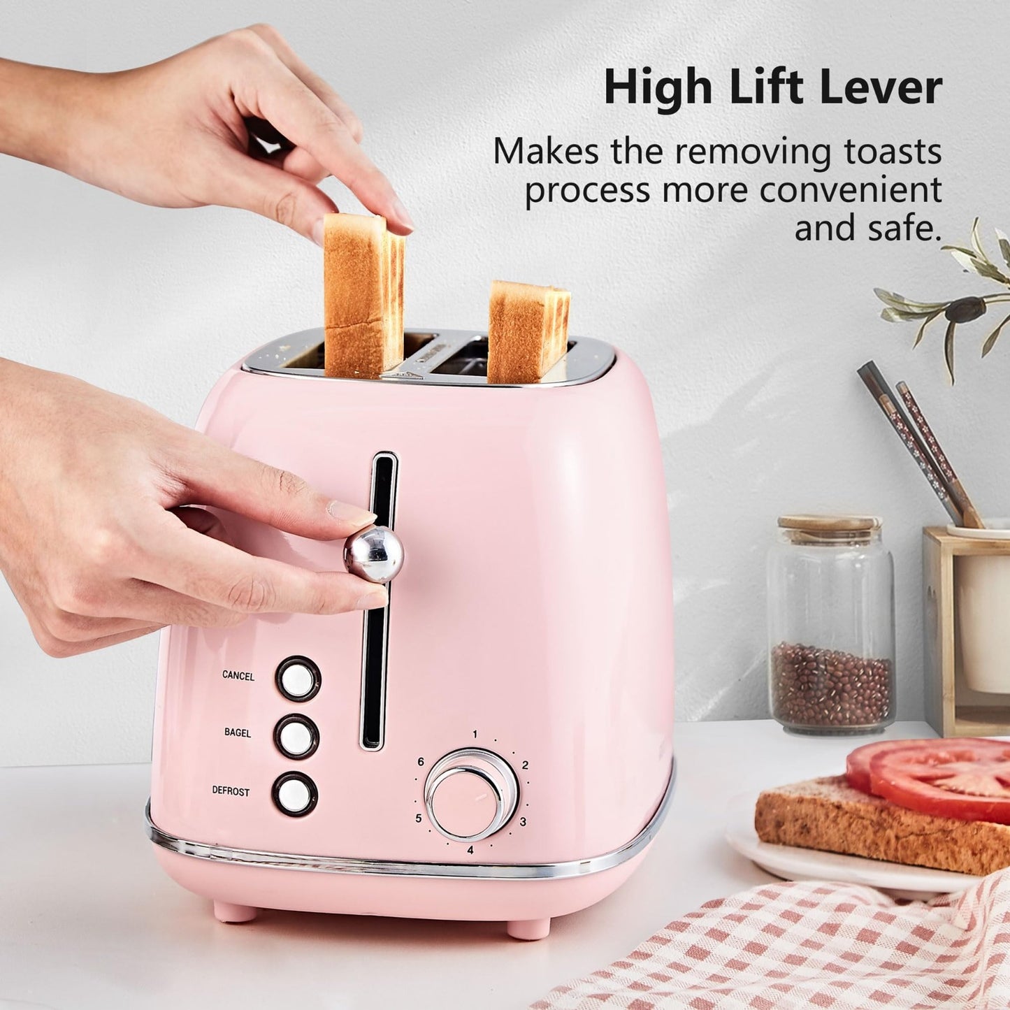 Retro Stainless Steel 2 Slice Toaster with Bagel, Cancel, Defrost, 6 Shade Setti6