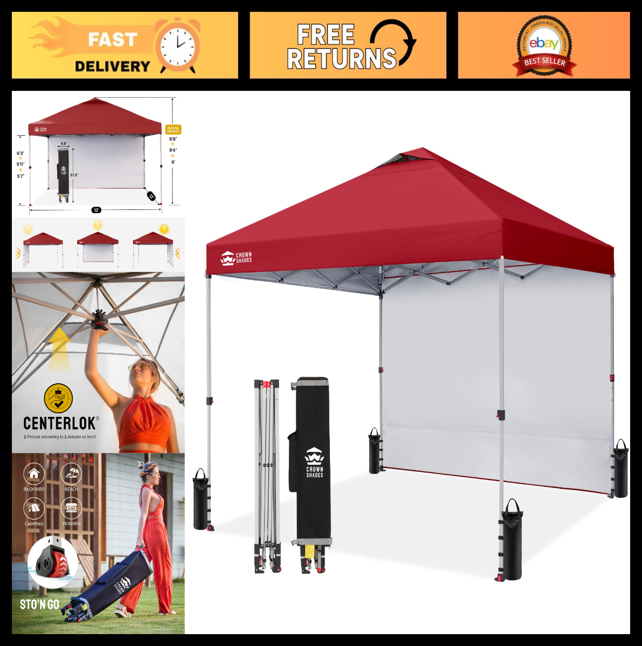 12x12 Pop Up Canopy Tent with Side Wall, Easy Setup Outdoor Gazebo, Sun Shade fo0