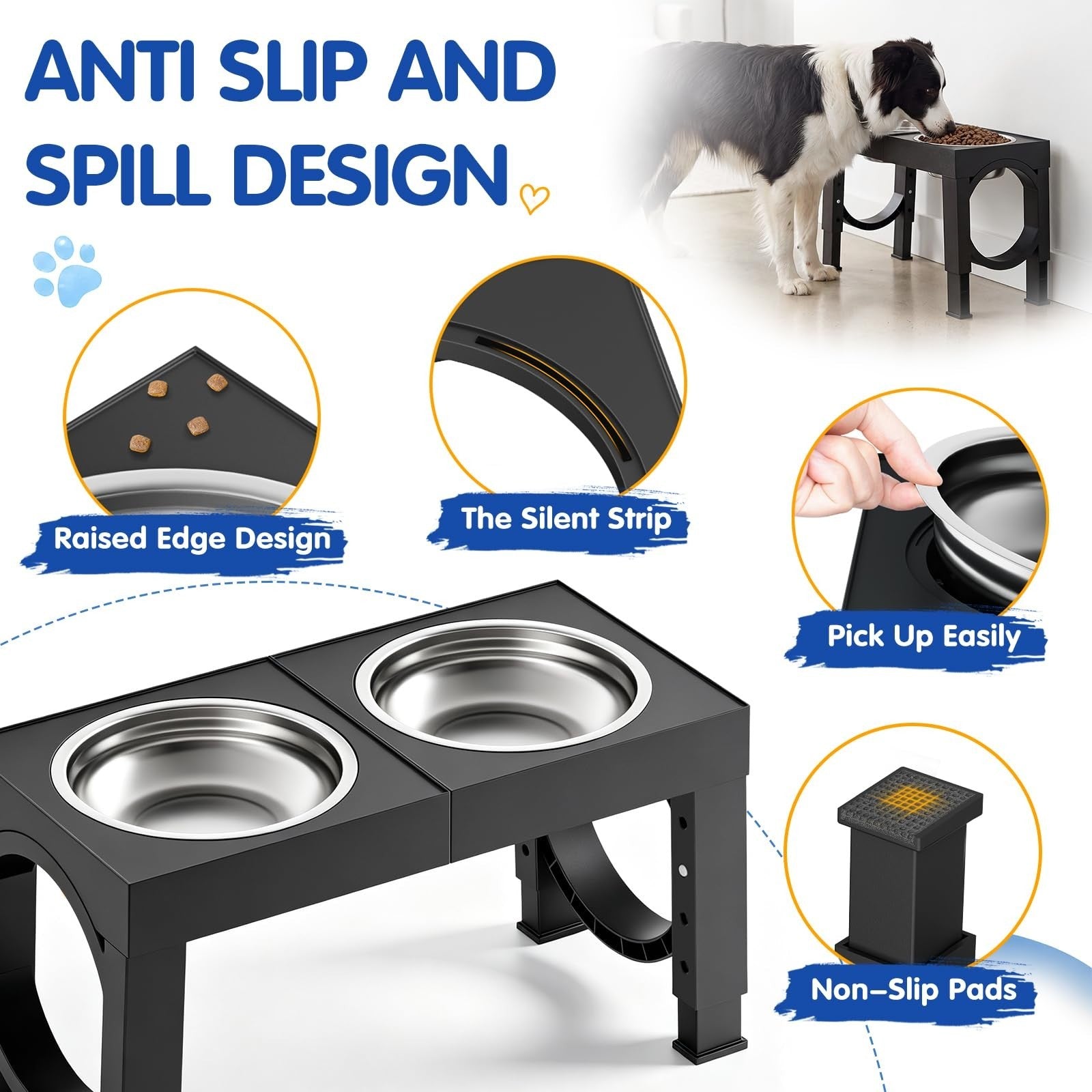 Elevated Dog Bowls for Large Breeds   Adjustable Stainless Steel Feeder Stand 9 3