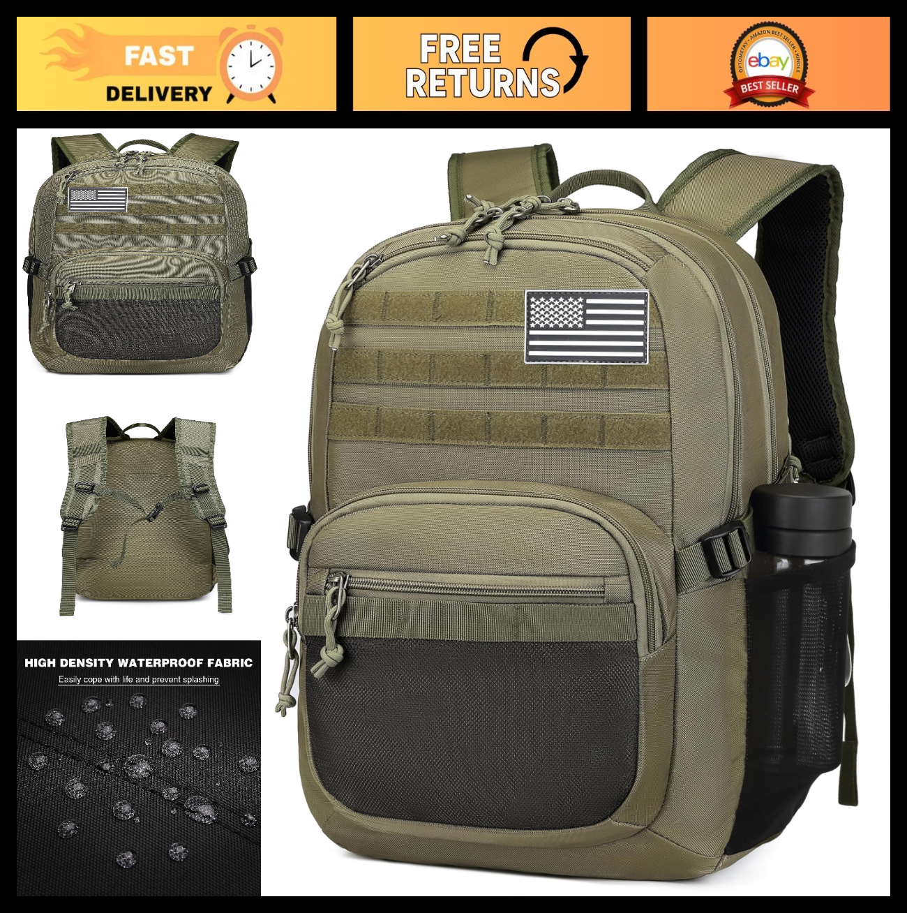 Tactical Military Backpack 30L for Men, 3 Day Assault Pack with Molle System, Ou0