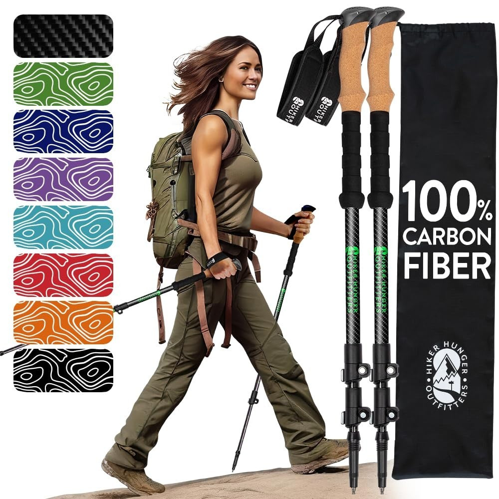 Lightweight Carbon Fiber Trekking Poles - Collapsible Hiking Sticks with Cork Gr1