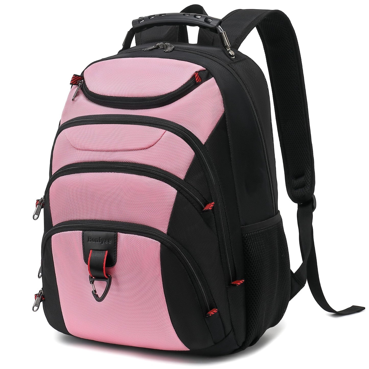 Waterproof 15.6" Laptop Backpack with USB Port, Anti Theft Travel Bag, Pink/Blac1