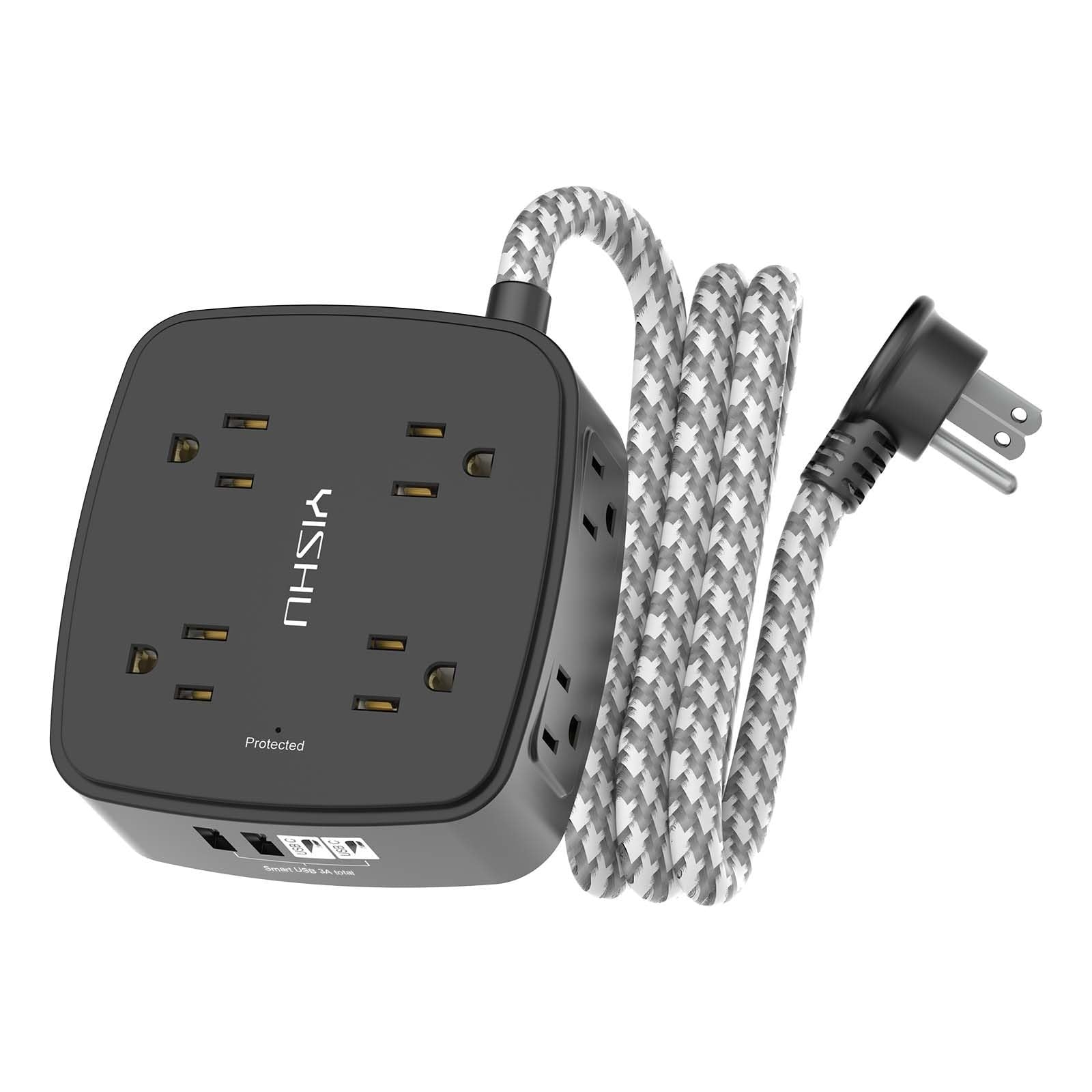 8 Outlet Surge Protector Power Strip with 4 USB Ports, 5Ft Braided Cord, Flat Pl1