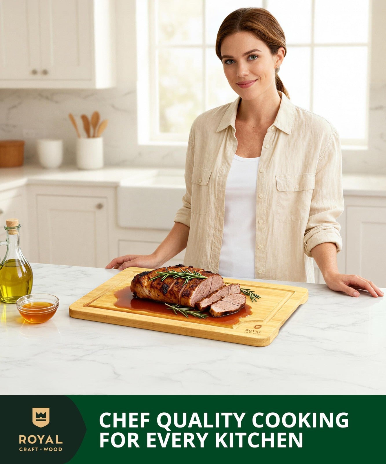 Wooden Cutting Boards Set   Bamboo Kitchen Prep & Serving Board with Juice Groov5