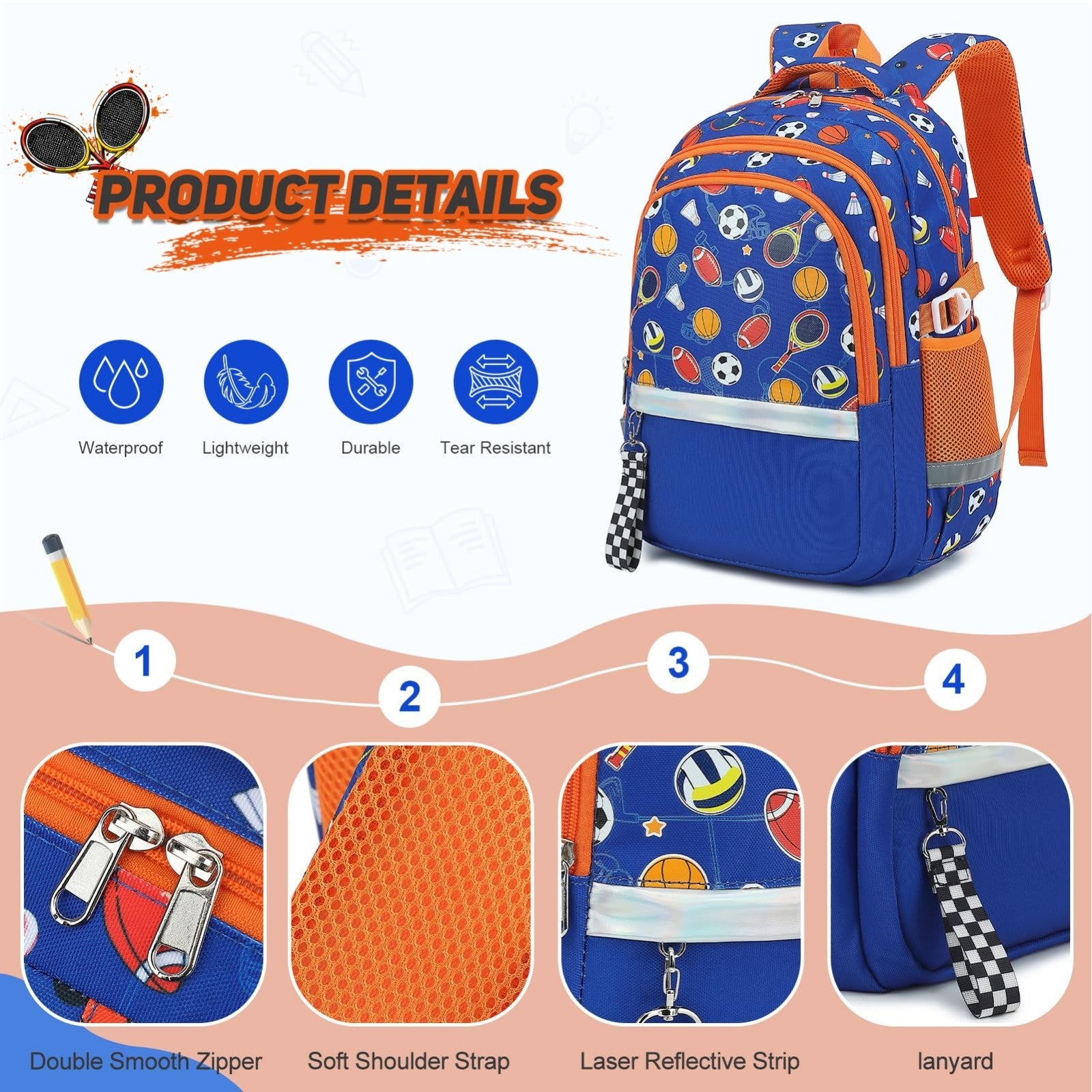 Luminous Boys Backpack Set   3PCS with Lunch Box & Pencil Case, School Gear5