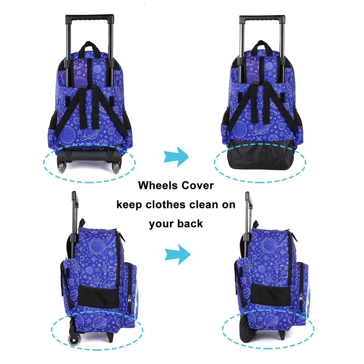 Wheeled Kids Backpack 18" with Lunch Bag, Double Handle, Spaceship Design4