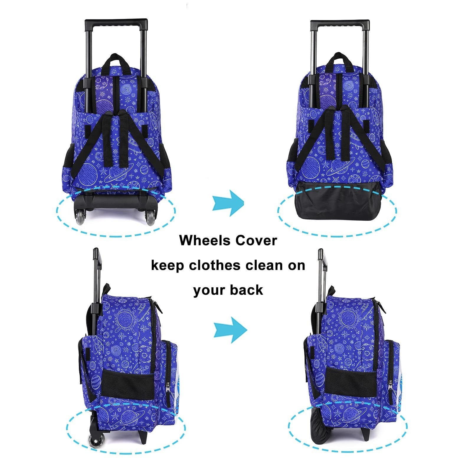 Wheeled Kids Backpack 18" with Lunch Bag, Double Handle, Spaceship Design4