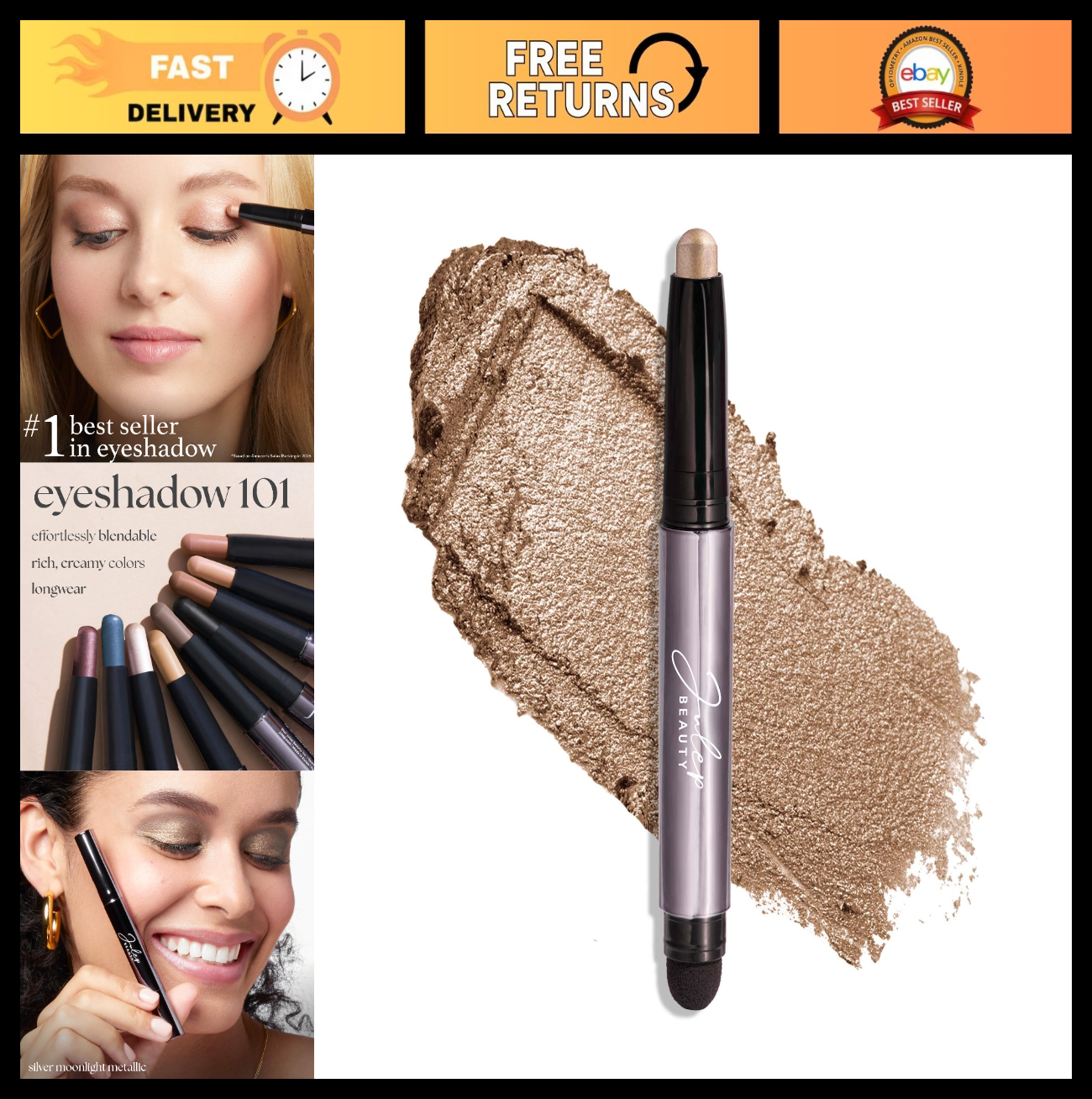 Crème-to-Powder Eyeshadow Stick - Moonlight Shimmer, Long-lasting, Easy Applicat0