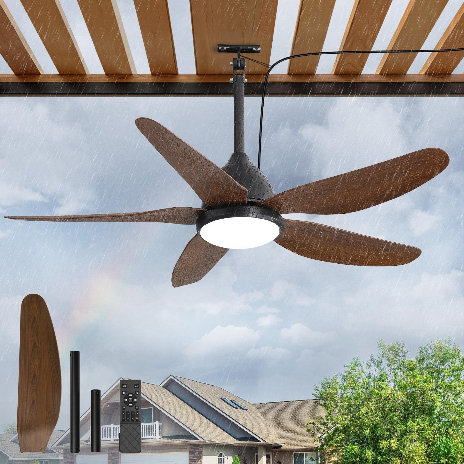 46" Waterproof Outdoor Ceiling Fan with Lights, Remote & APP Control, 6 Speeds,1