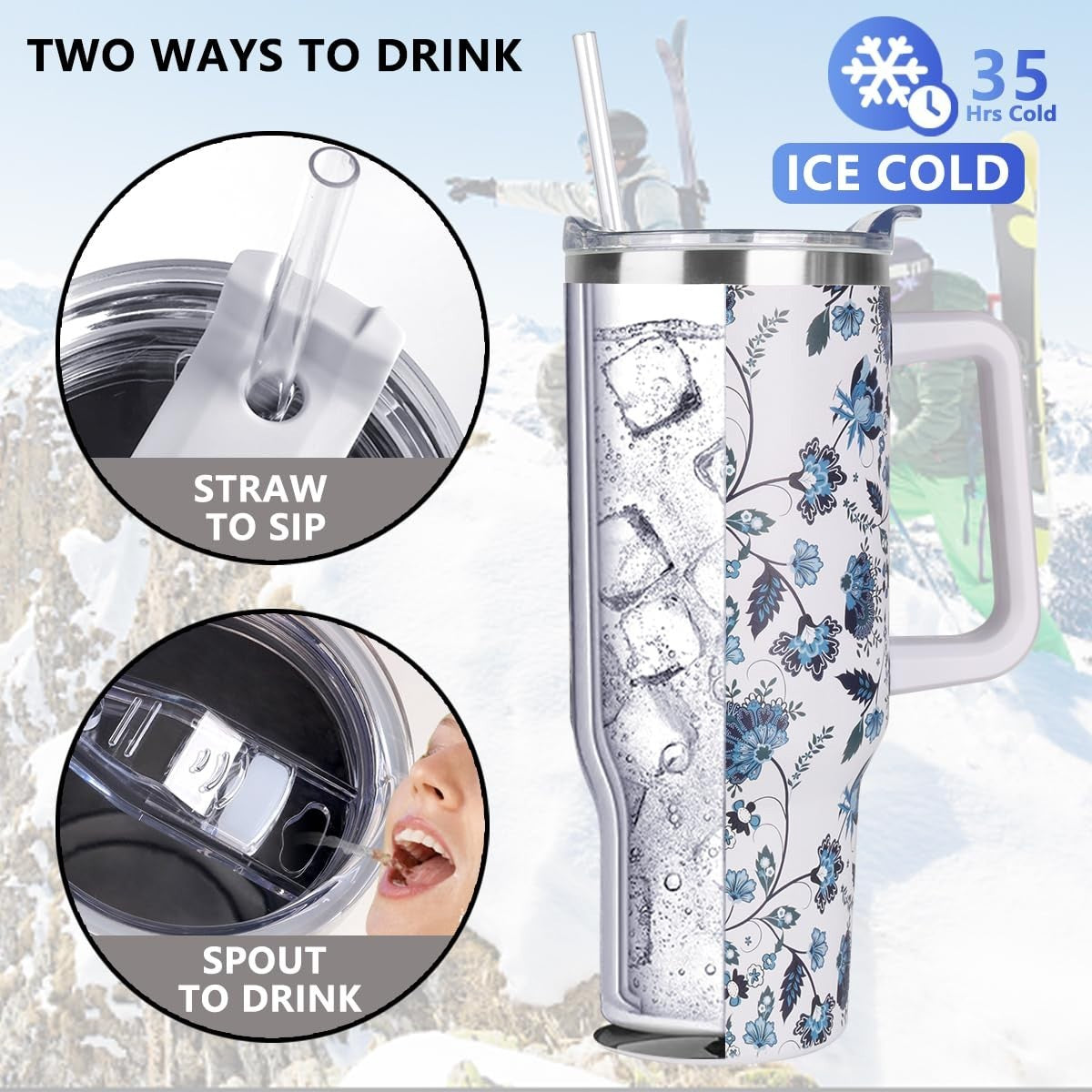 40 oz Insulated Tumbler with Handle & Straw   Leak Proof Travel Mug, Dishwasher3