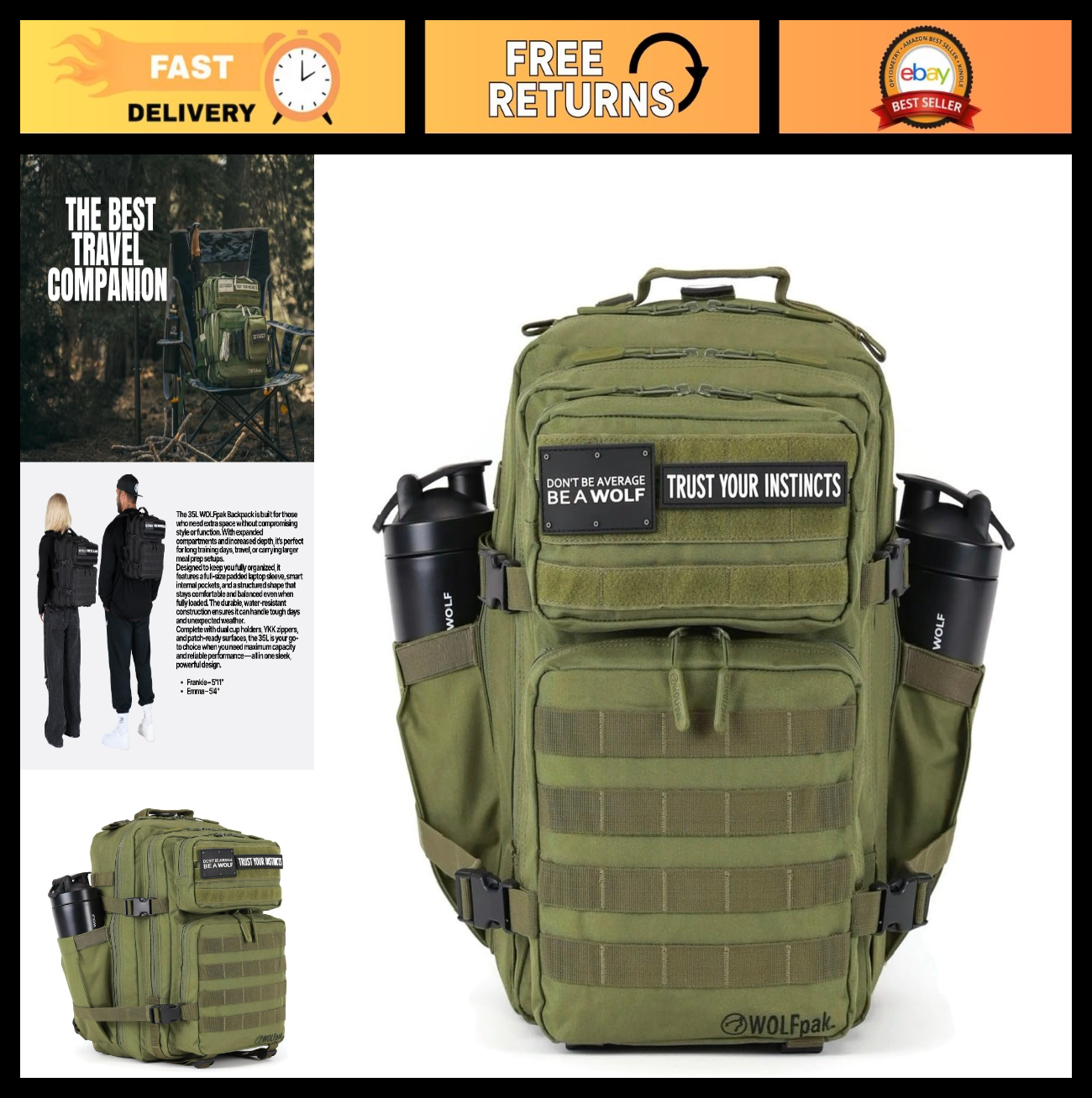 Durable 35L Waterproof Gym Backpack   1000D Oxford, MOLLE Webbing, Laptop Pocket0