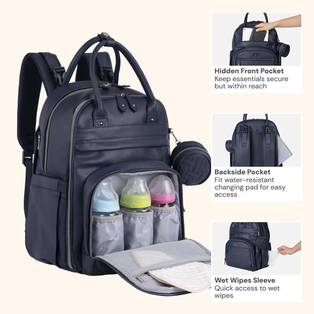 Stylish Leather Diaper Bag Backpack   Multi Function Baby Travel Bag with Changi4