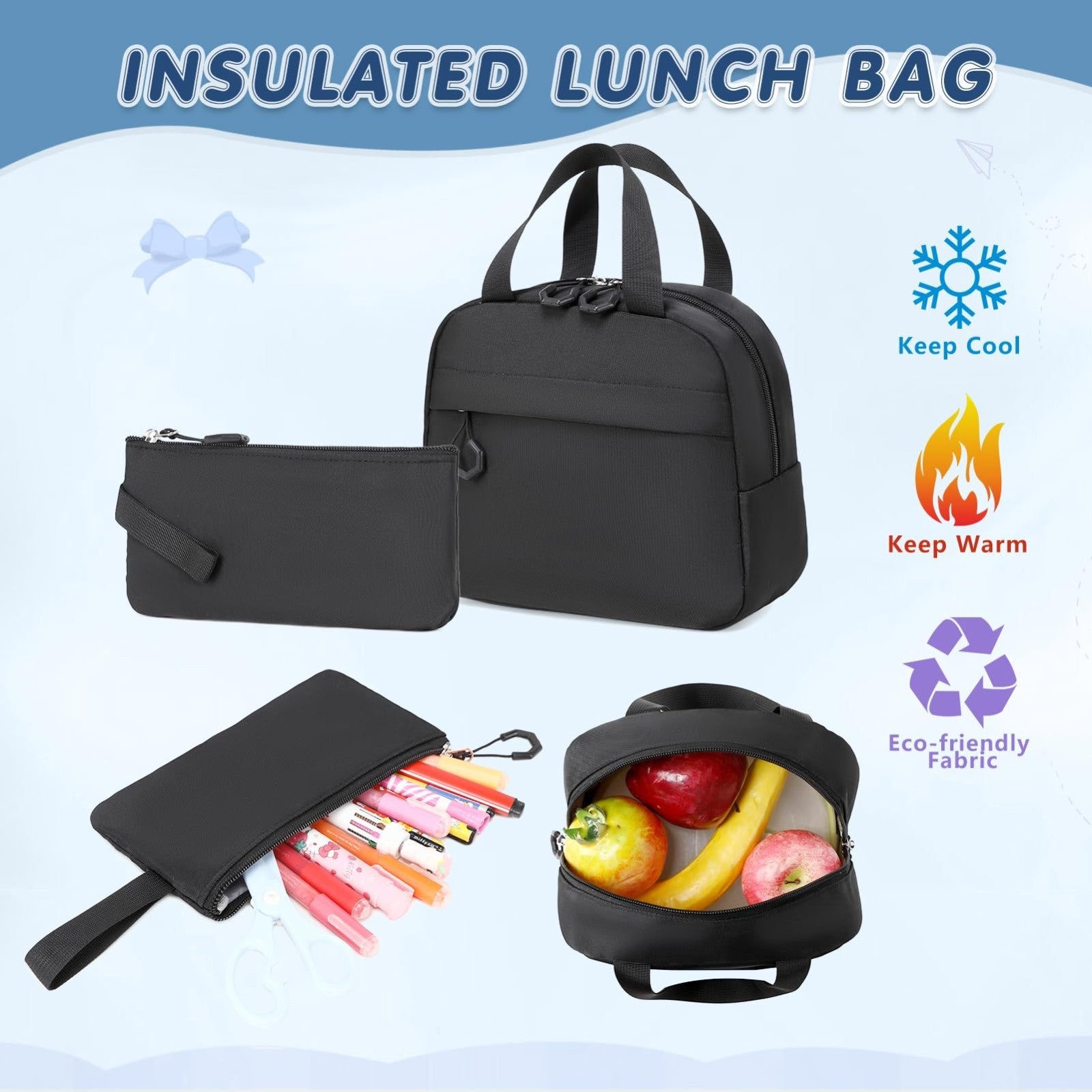 Girls Backpack Set with Lunch Box & Pencil Case   Stylish School Bag for Kids5