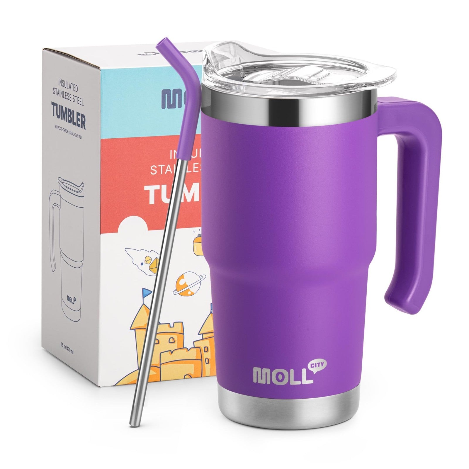 Kids 16 oz Stainless Steel Tumbler with Handle   Insulated Water Cup, BPA Free,1