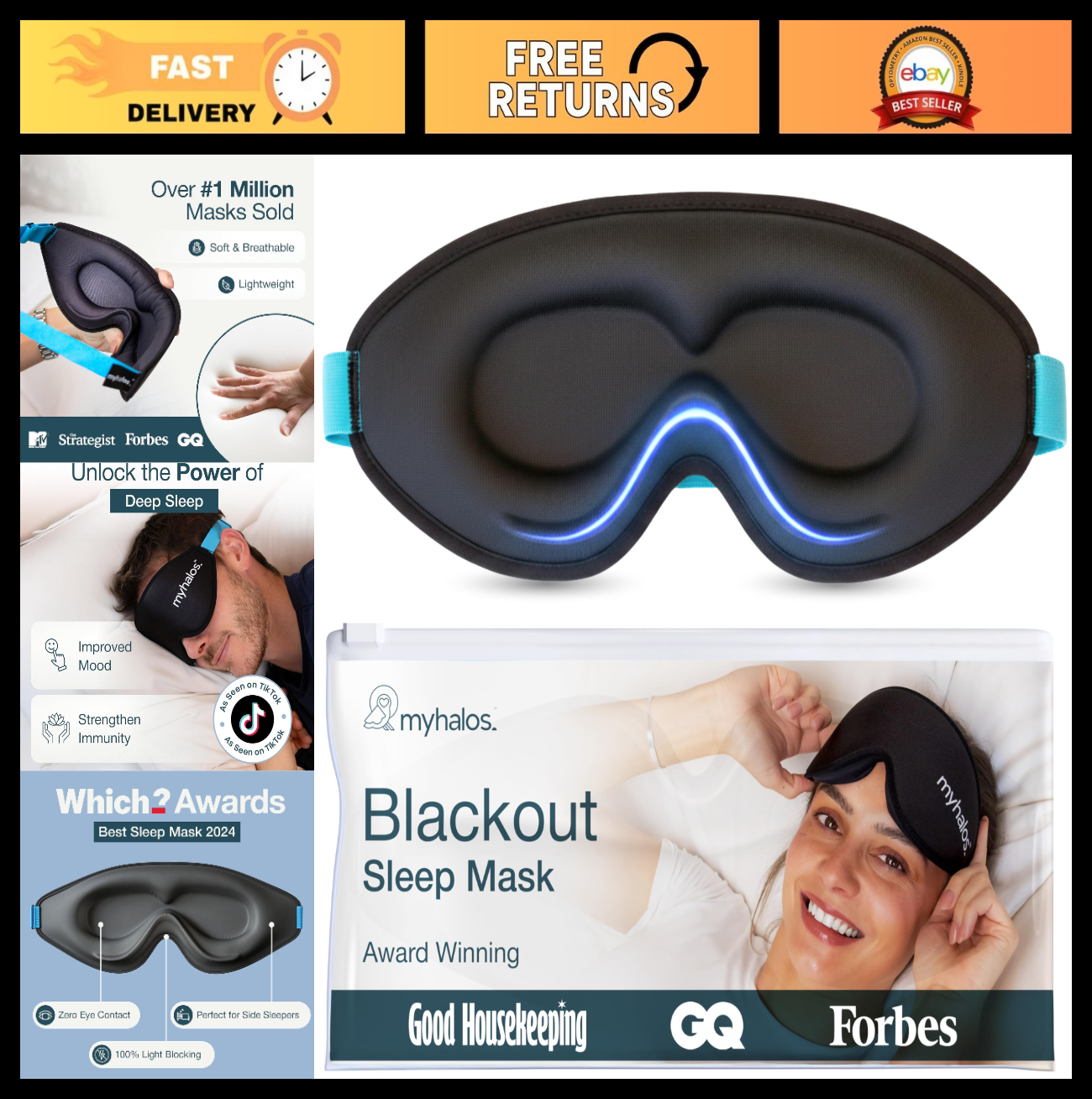 3D Blackout Sleep Mask for Men & Women | Breathable Eye Mask, Zero Pressure, Tra0