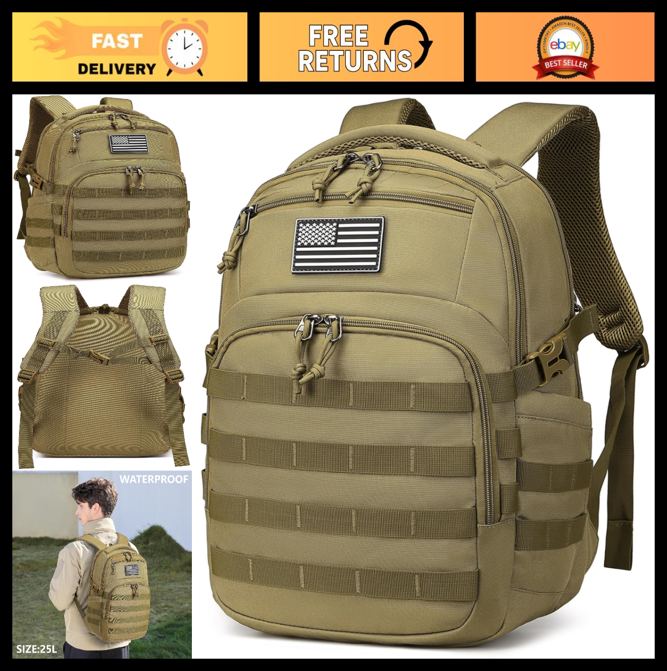 Tactical Military Backpack for Men   Small Black Assault Bag, Outdoor Gear0