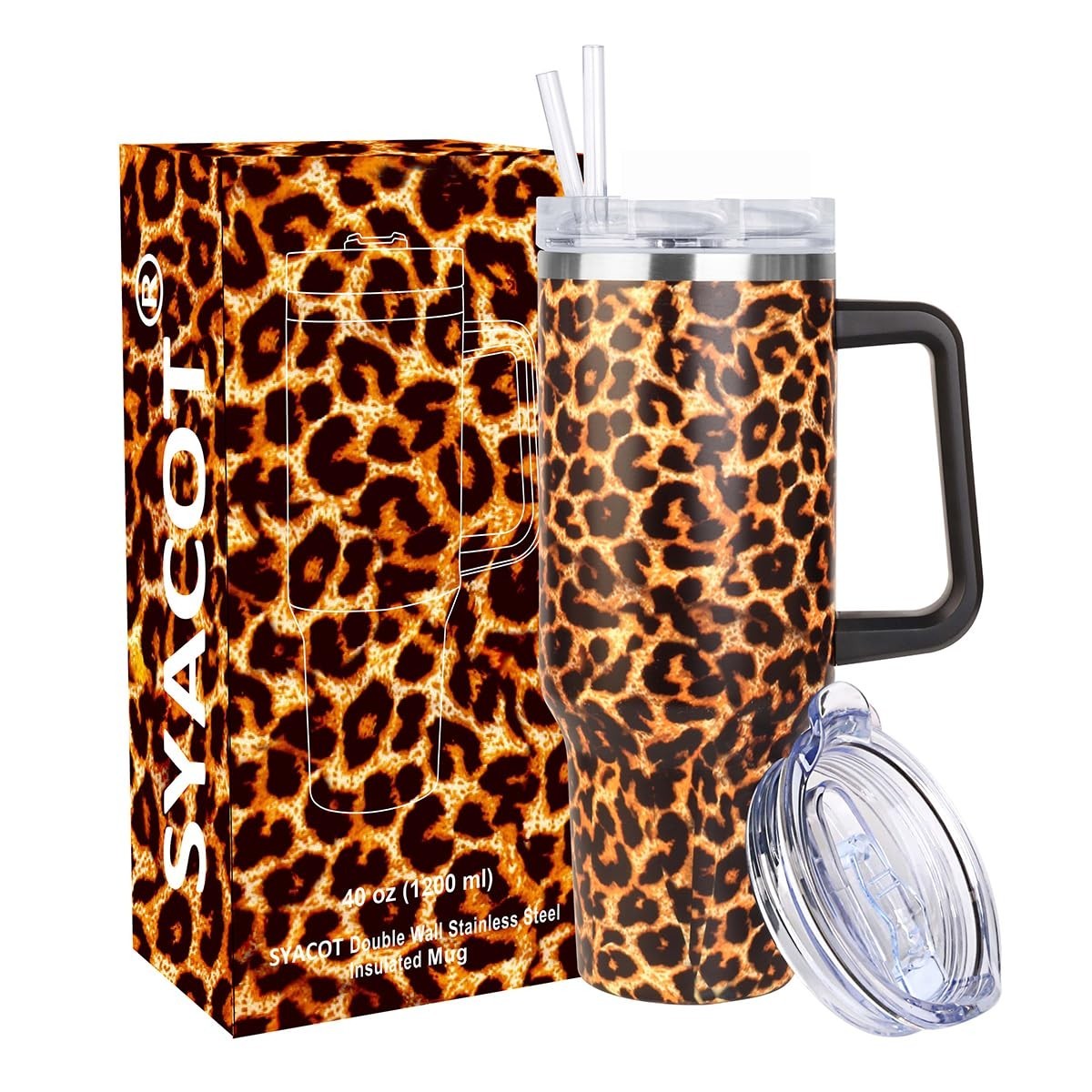 Insulated 40 oz Tumbler with Handle & Straw   Leak Proof, Dishwasher Safe, Trave1