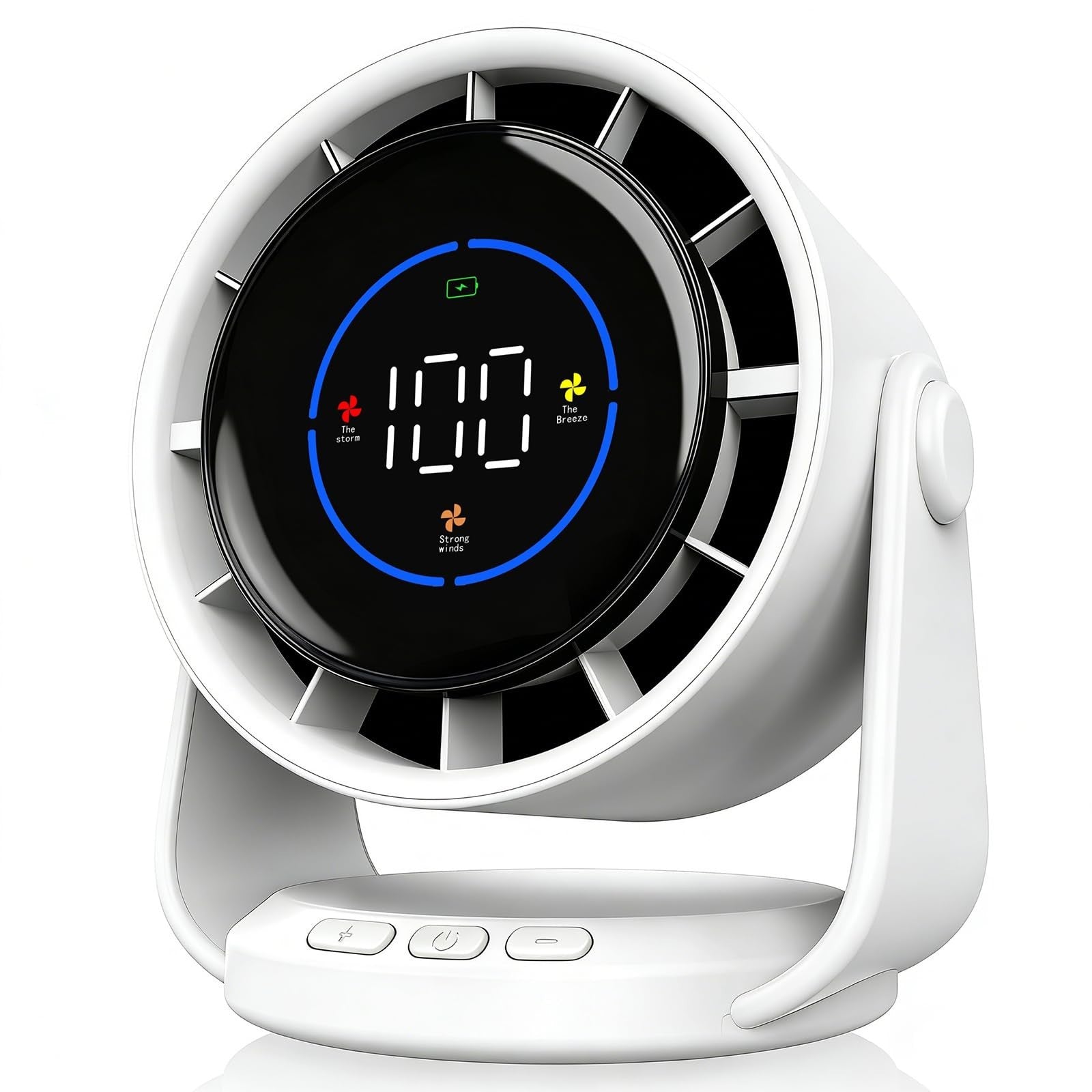 Turbo Table Desk Fan, 100 Speed Digital Display, Low Noise, 7.5" Rechargeable, A1