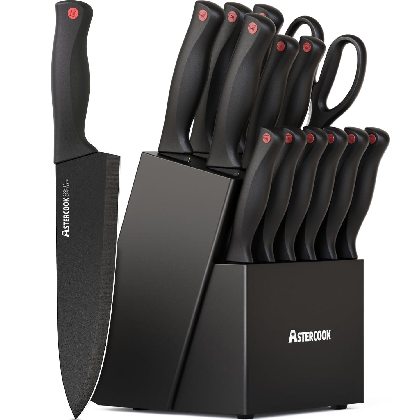 15 Piece Kitchen Knife Set with Block & Sharpener   Stainless Steel, Dishwasher1