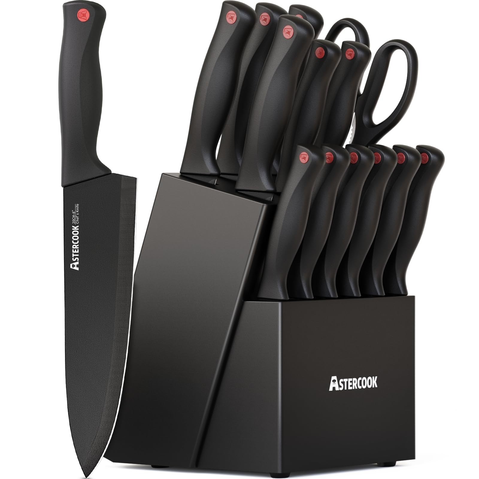15 Piece Kitchen Knife Set with Block & Sharpener   Stainless Steel, Dishwasher1