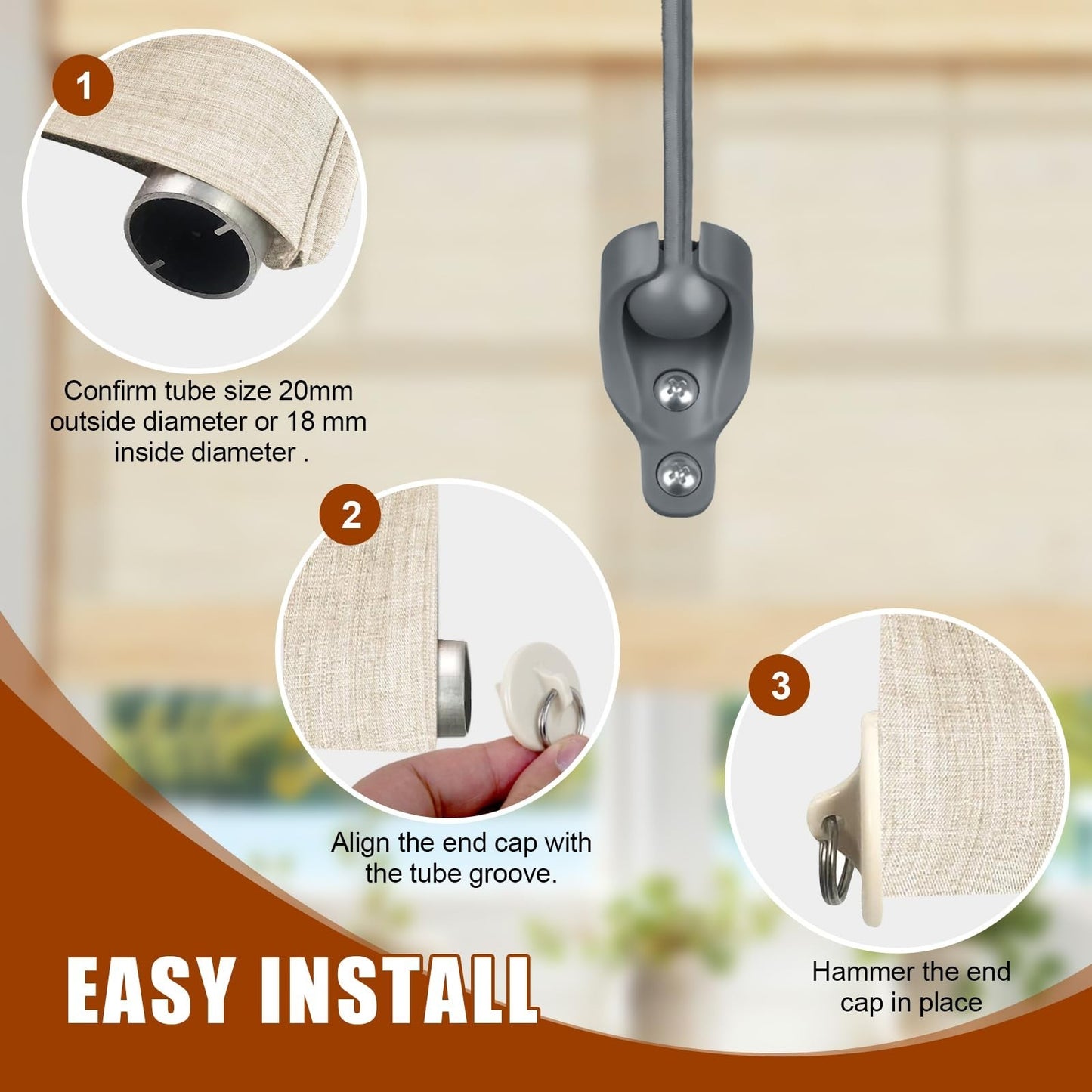 Outdoor Roller Shade Replacement Hardware Kit - Bungee & End Cap Tie Downs (2, G6