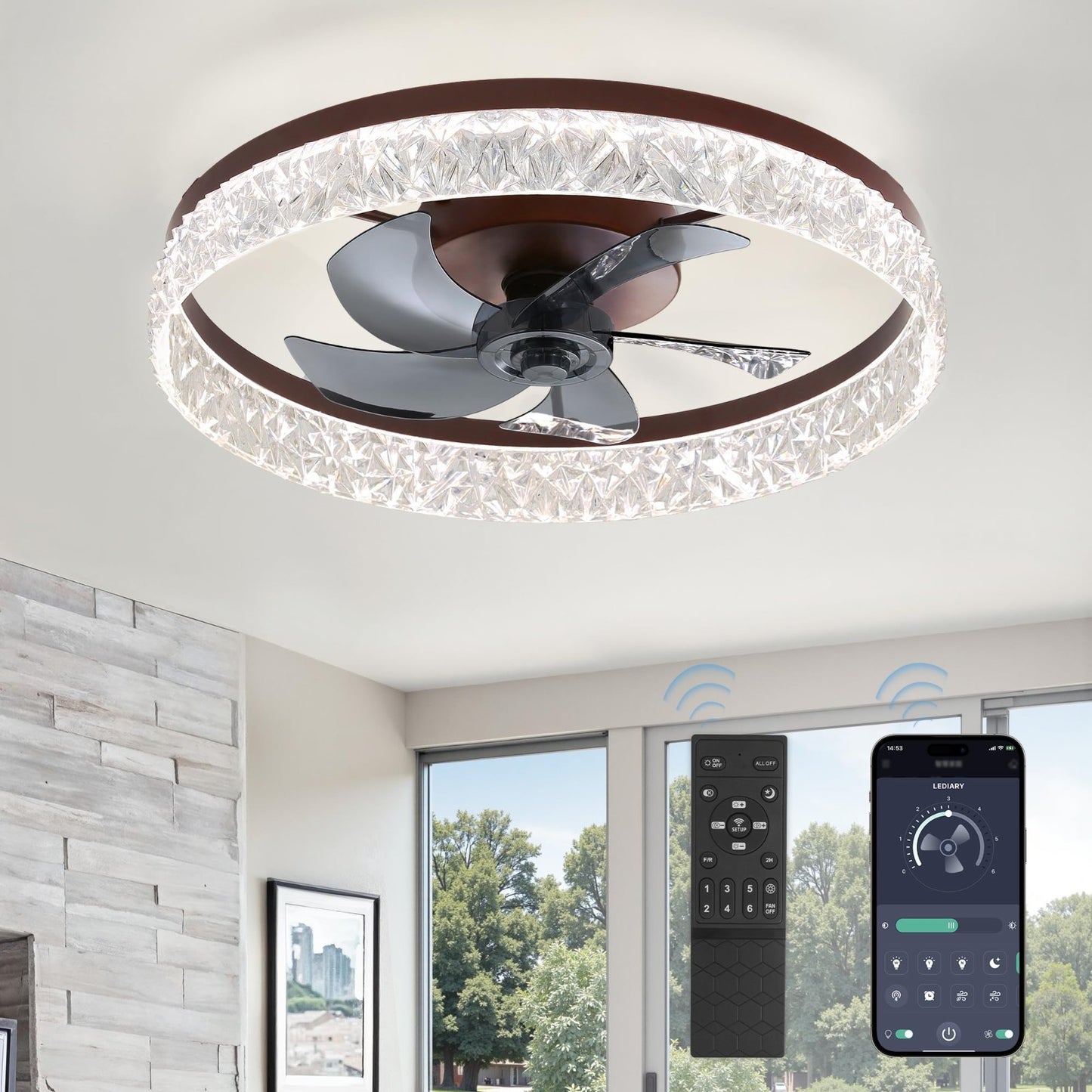 22" LED Ceiling Fan with Lights & Remote   Dimmable, 6 Speeds, Flush Mount, Time1