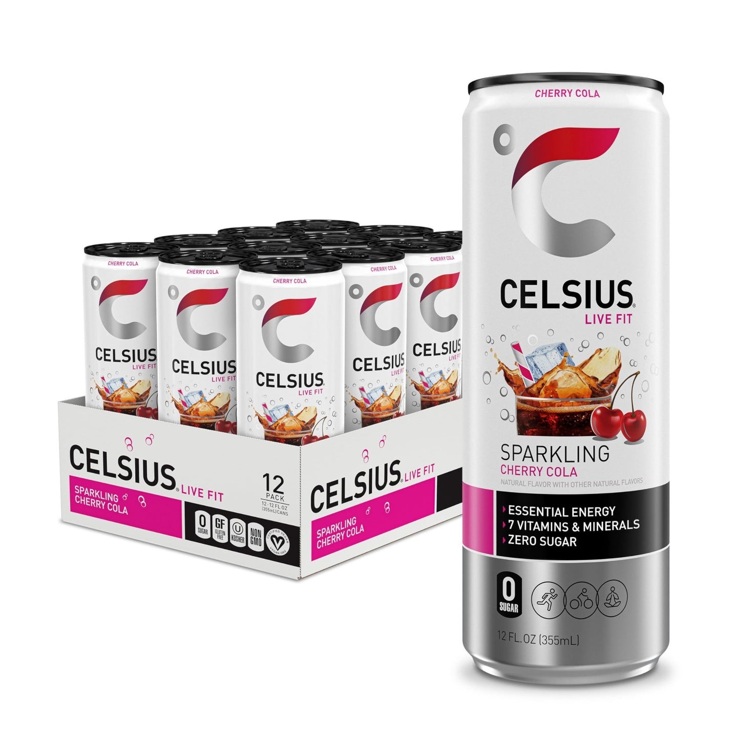 Sparkling Cherry Cola Energy Drink, Sugar Free, 12 Fl Oz, Pack of 12 Cans1