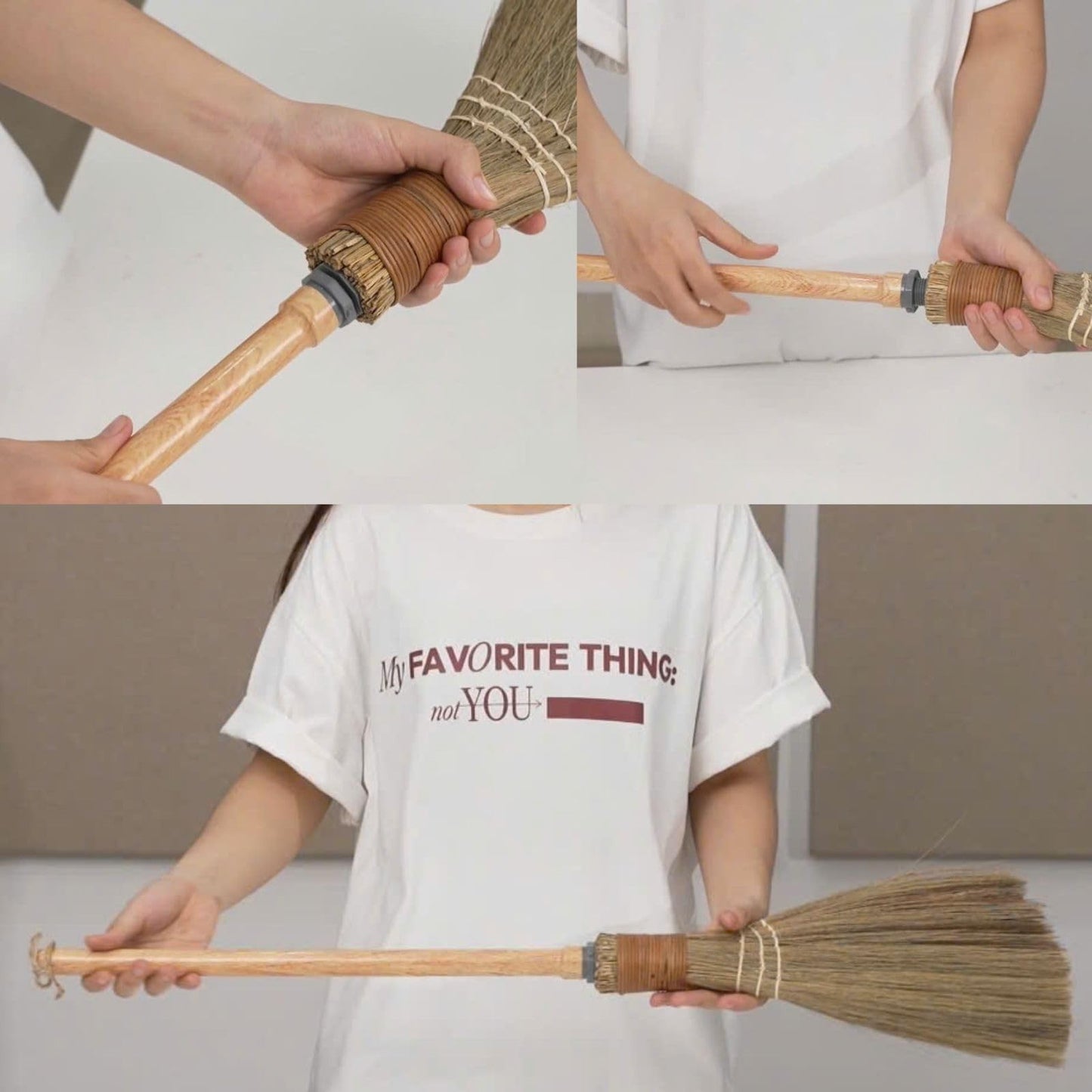 Natural Handheld Broom - Vietnamese Straw Whisk for Indoor/Outdoor Cleaning - 9.4