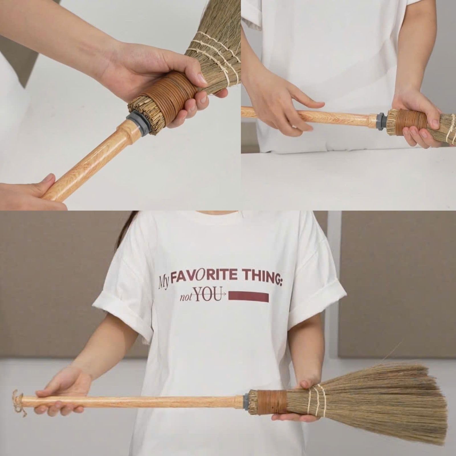 Natural Handheld Broom - Vietnamese Straw Whisk for Indoor/Outdoor Cleaning - 9.4