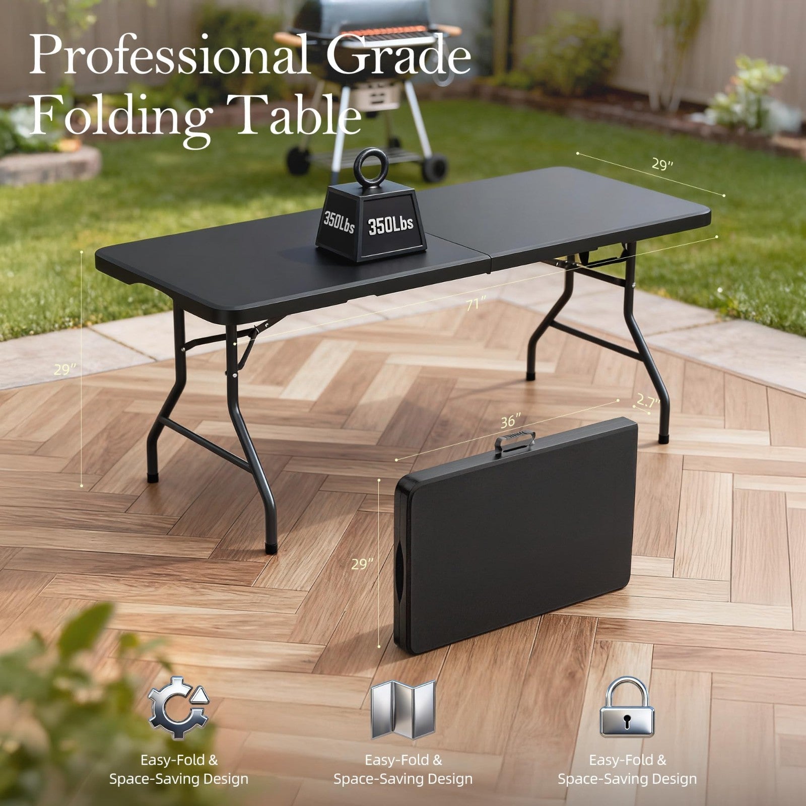 6FT Heavy Duty Folding Table with Carry Handle - Portable for Events, Picnics, C3